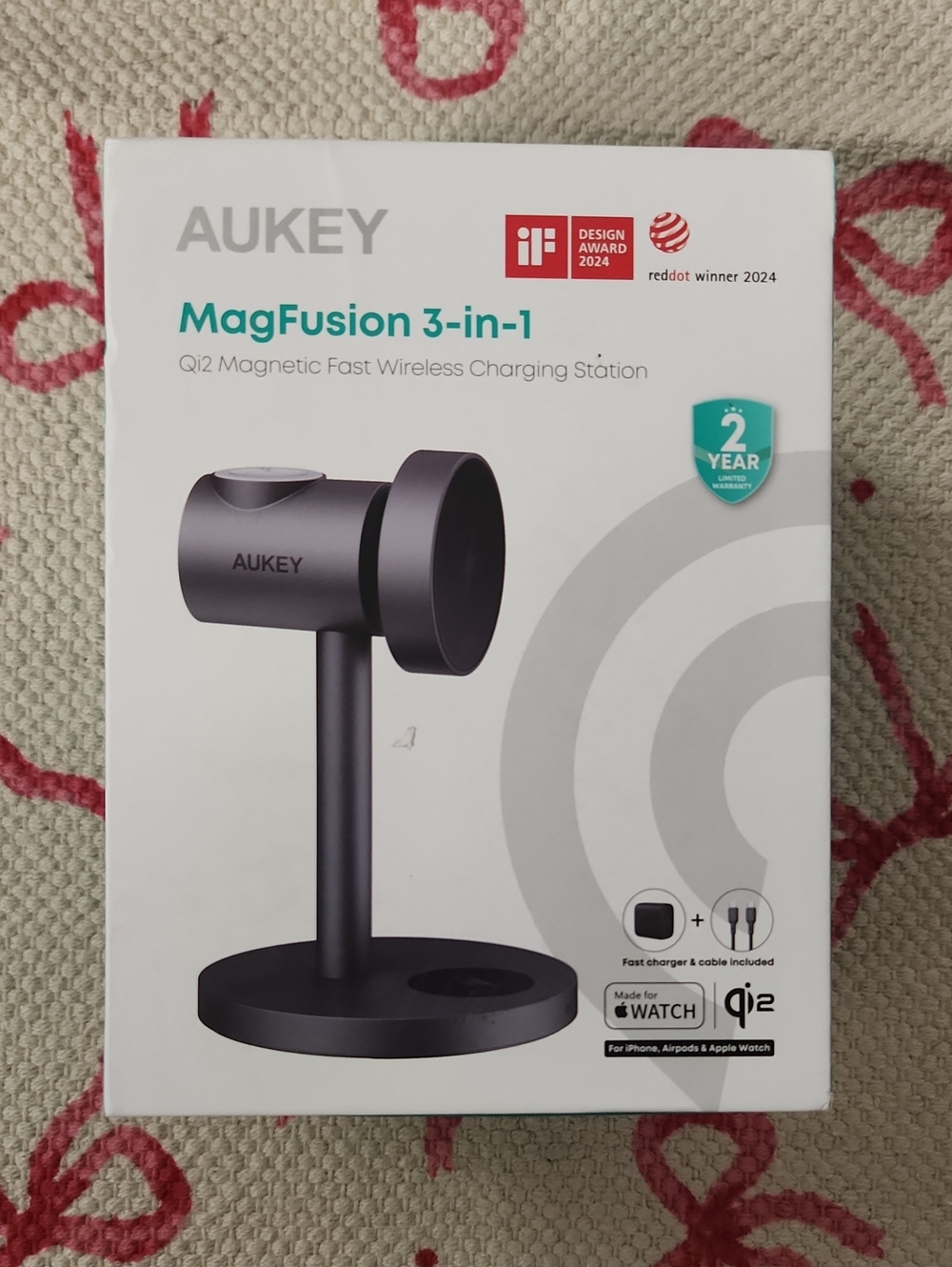 Aukey MagFusion 3-in-1 Magnetic Fast Wireless Charging Station - Gray For APPLE